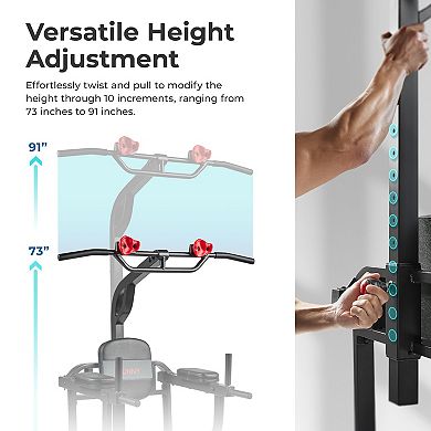 Sunny Health & Fitness Multifunctional & Adjustable Height Power Tower With Rock-Climbing Grip