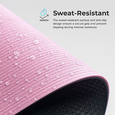 Sunny Health & Fitness Anti-Slip Dual Color Exercise Yoga Mat Pink