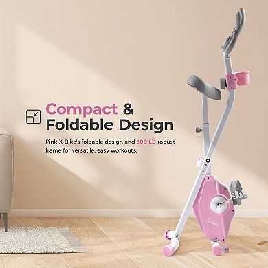 Sunny Health & Fitness Pink Foldable Magnetic Exercise X-Bike