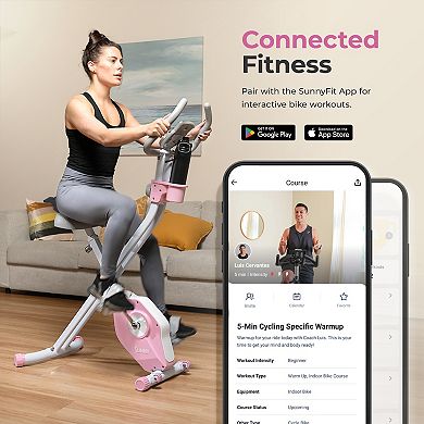 Sunny Health & Fitness Pink Foldable Magnetic Exercise X-Bike
