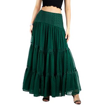 Women's Boho Flowy Tiered Ruffle Lace Long Maxi Skirt