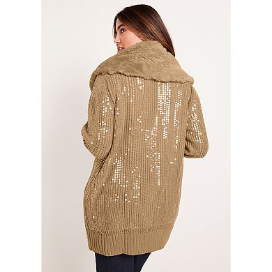 June + Vie Women's Plus Size Sequin Button-Up Sweater