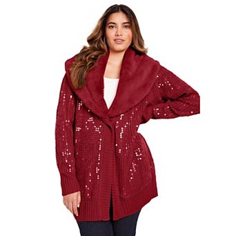 June + Vie Women's Plus Size Sequin Button-Up Sweater