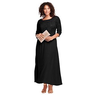 Roaman's Women's Plus Size Plus Size Sparkle Lace Popover A-Line Gown With 3/4 Sleeves