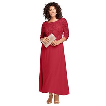 Roaman's Women's Plus Size Plus Size Sparkle Lace Popover A-Line Gown With 3/4 Sleeves