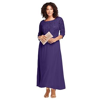 Roaman's Women's Plus Size Plus Size Sparkle Lace Popover A-Line Gown With 3/4 Sleeves