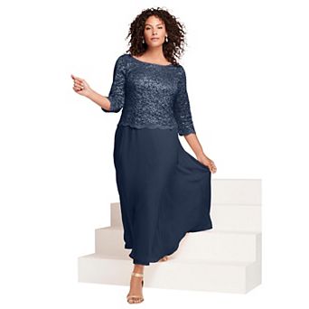 Roaman's Women's Plus Size Sequin Lace Three Quarter Sleeve A-Line Gown
