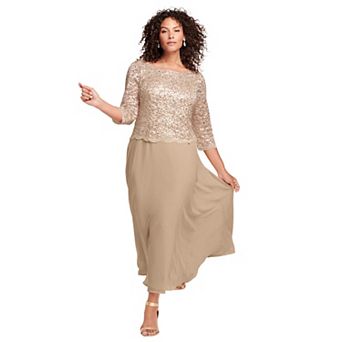 Roaman's Women's Plus Size Plus Size Sparkle Lace Popover A-Line Gown With 3/4 Sleeves