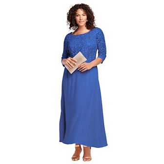 Roaman's Women's Plus Size Plus Size Sparkle Lace Popover A-Line Gown With 3/4 Sleeves