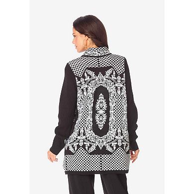 Roaman's Women's Plus Size Diamond Cage Cardigan Sweater