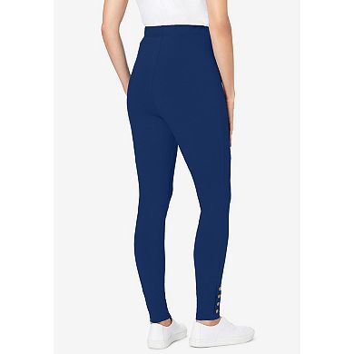 Woman Within Plus Size Stretch Cotton Snap-Trim Legging