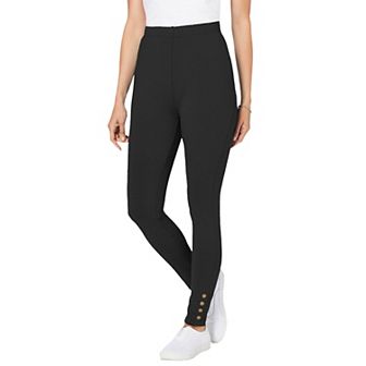 Woman Within Plus Size Stretch Cotton Snap-Trim Legging