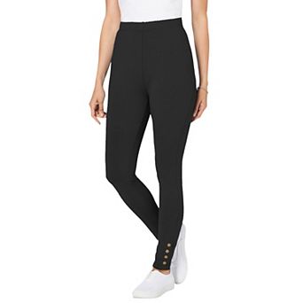 Woman Within Plus Size Stretch Cotton Snap-Trim Legging