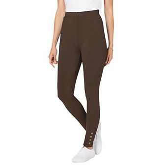 Woman Within Plus Size Stretch Cotton Snap-Trim Legging