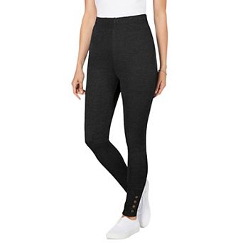 Woman Within Plus Size Stretch Cotton Snap-Trim Legging