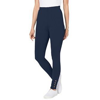 Woman Within Plus Size Stretch Cotton Snap-Trim Legging