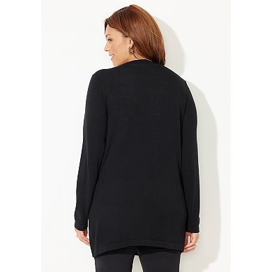 Catherines Women's Plus Size Zip-Front Embroidered Cardigan