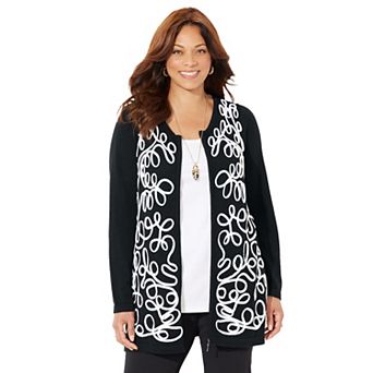 Catherines Women's Plus Size Zip-Front Embroidered Cardigan