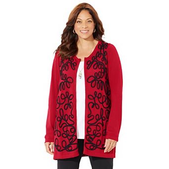 Catherines Women's Plus Size Zip-Front Embroidered Cardigan