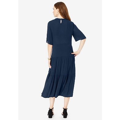 Roaman's Women's Plus Size Crochet Neck Dress