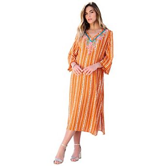 Roaman's Women's Plus Size Hand-Crinkled Embellished Kaftan