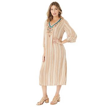 Roaman's Women's Plus Size Hand-Crinkled Embellished Kaftan