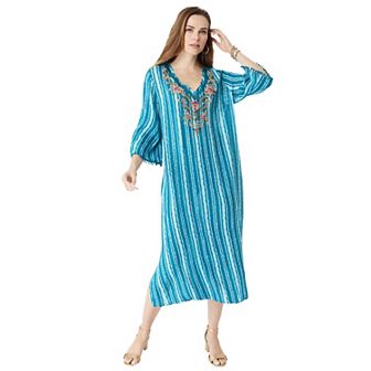 Roaman's Women's Plus Size Hand-Crinkled Embellished Kaftan