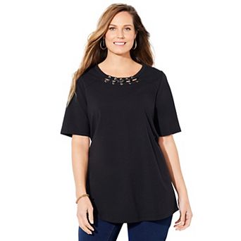 Catherines Women's Plus Size Suprema Studio Grommet Stud Top