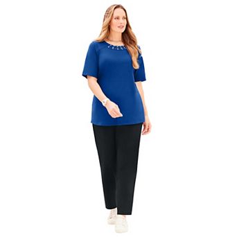 Catherines Women's Plus Size Suprema Studio Grommet Stud Top