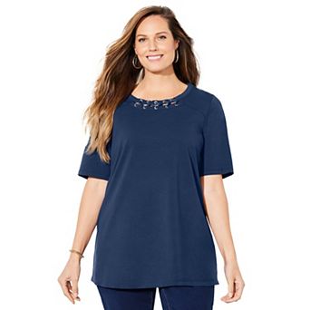 Catherines Women's Plus Size Suprema Studio Grommet Stud Top