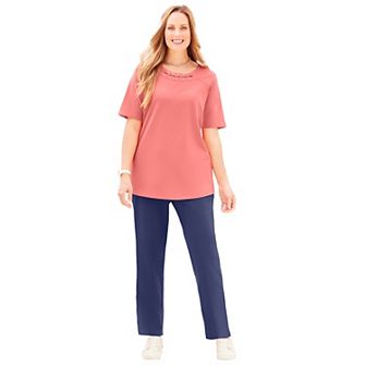 Catherines Women's Plus Size Suprema Studio Grommet Stud Top