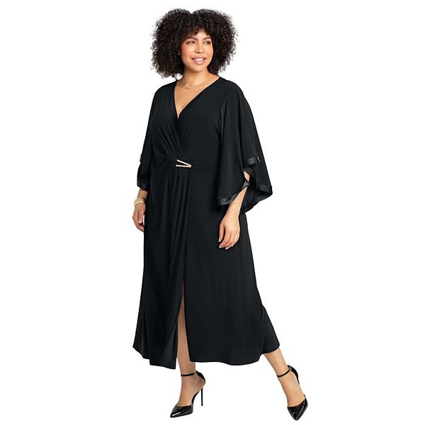Twist Straps V Neckline Tulle Maxi Dress Mist Plus Size