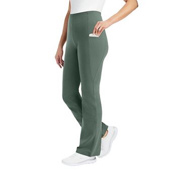 Woman Within Plus Size Stretch-Cotton Knit Pull-On Bootcut Pocket Leggings