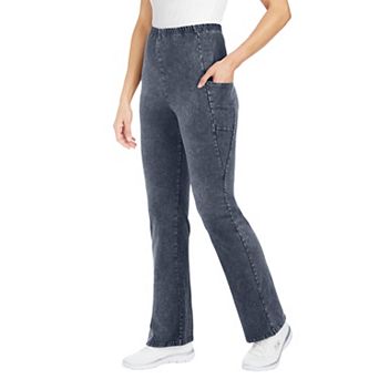 Woman Within Plus Size Stretch-Cotton Knit Pull-On Bootcut Pocket Leggings