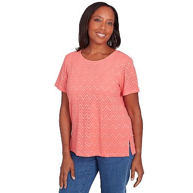 Petite Alfred Dunner Textured Chevron Lace V Back Top