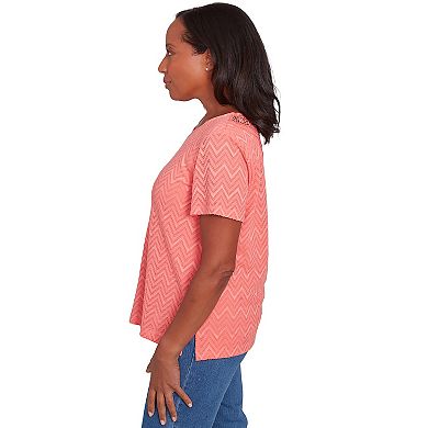 Petite Alfred Dunner Textured Chevron Lace V Back Top