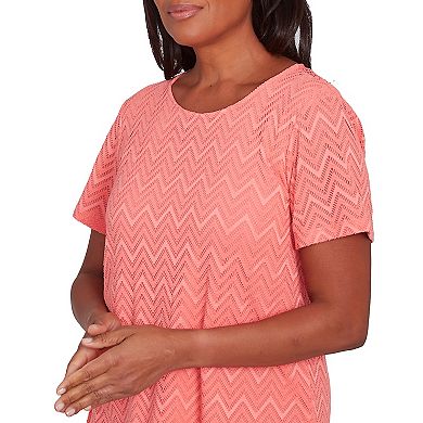 Petite Alfred Dunner Textured Chevron Lace V Back Top