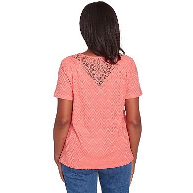 Petite Alfred Dunner Textured Chevron Lace V Back Top