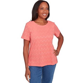 Petite Alfred Dunner Textured Chevron Lace V Back Top