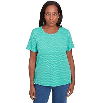Petite Alfred Dunner Textured Chevron Lace V Back Top