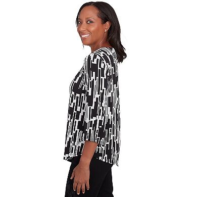 Petite Alfred Dunner Vertical Geometric Top with Necklace