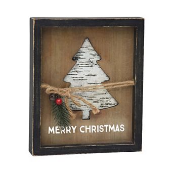 Parisloft Merry Christmas Framed Wood Wall Sign with Cutout Christmas Tree