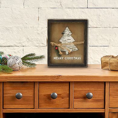 Parisloft Merry Christmas Framed Wood Wall Sign with Cutout Christmas Tree