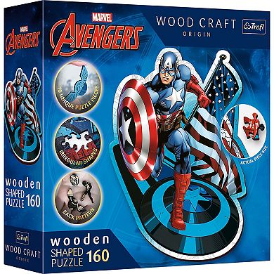Trefl Wood Craft 160 Piece Wooden Puzzle - Marvel - Fearless Captain America