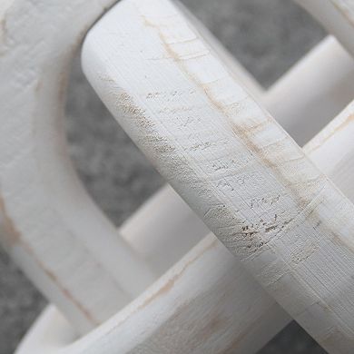 Parisloft Farmhouse Wood Chain Knot Decor, 3-Link Wood Chain Link Decor, White, 6 inch