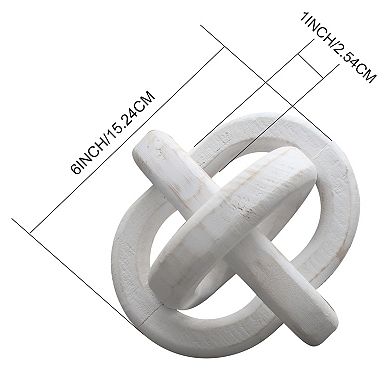 Parisloft Farmhouse Wood Chain Knot Decor, 3-Link Wood Chain Link Decor, White, 6 inch