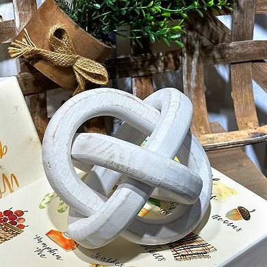 Parisloft Farmhouse Wood Chain Knot Decor, 3-Link Wood Chain Link Decor, White, 6 inch