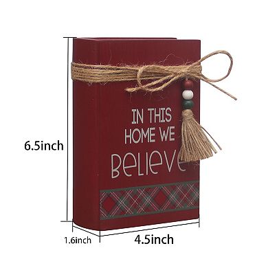 Parisloft In This Home We Believe Christmas Wood Faux Books Decorative Sign