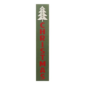 Parisloft Merry Christmas Vertical Wood Wall Sign for Front Door or Porch, Green, 47.5"H