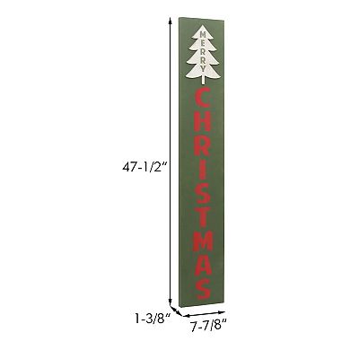Parisloft Merry Christmas Vertical Wood Wall Sign for Front Door or Porch, Green, 47.5"H